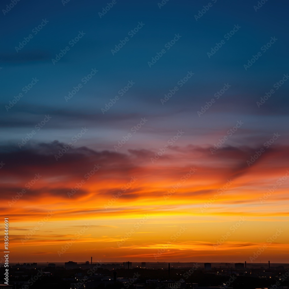 Fototapeta premium Beautiful golden hour sky with dramatic clouds painted orange and pink against the deep blue horizon during the evening ,sky ,blue ,sunset