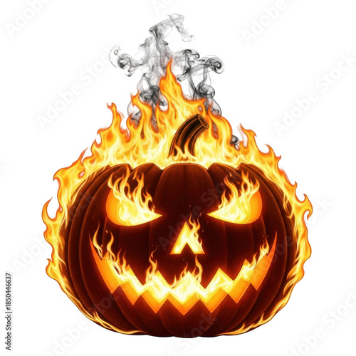 Burning jack-o'-lantern isolated on transparent background isolated on transparent background