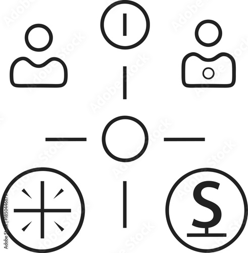 Business connection concept with people money and information icons on white background