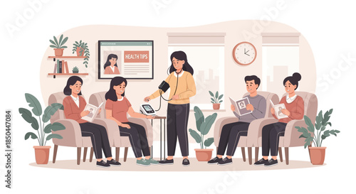 Group Therapy Session with Therapist and Patients.