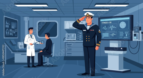Military Officer Saluting in Control Room.