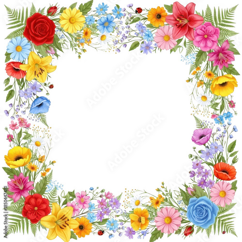 Colorful floral frame isolated on transparent background isolated on transparent background