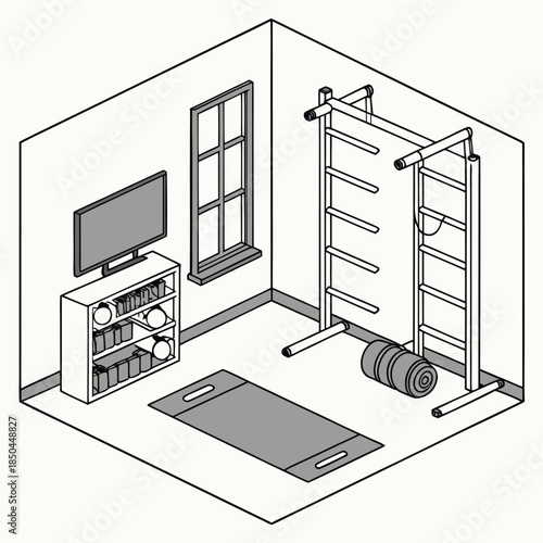 Home Gym Equipment and Workout Space Illustration.