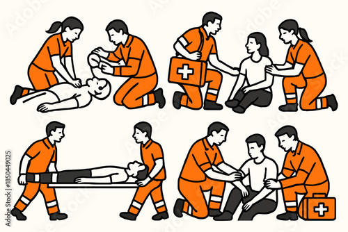 First Aid and Emergency Response Team Providing Medical Assistance.