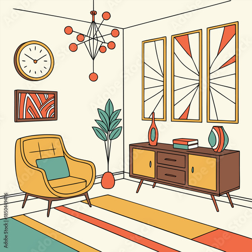 Mid Century Modern Living Room Interior Design.