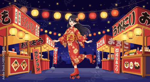 Woman in Traditional Japanese Kimono Dancing 1.