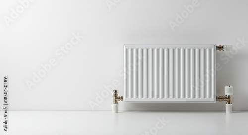 Wallpaper Mural A contemporary, clean, and isolated white heating radiator appliance centered against a pure, seamless white studio backdrop, ready for winter warmth ,convection ,space ,renovation Torontodigital.ca