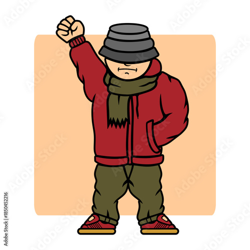 man ultras hooligan with a bucket hat minimalis background