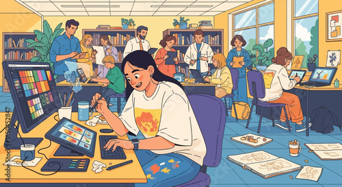 Young Woman Working on Digital Art Project.