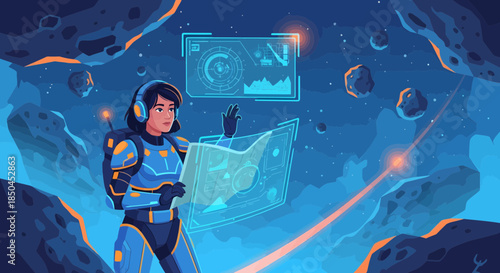 Astronaut in Space Suit Floating in Space.