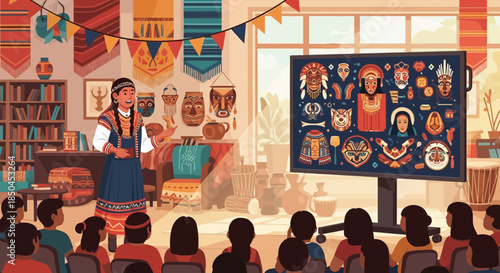 Teacher presenting cultural diversity to students.