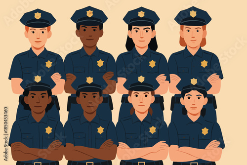 Diverse Group of Police Officers Standing Together in Uniform.