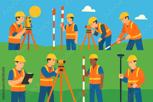 Surveyors at Work with Theodolites and Measuring Rods.