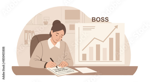 Businesswoman Analyzing Data and Writing Notes.