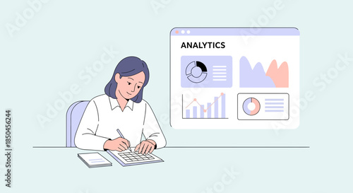 Woman Analyzing Data on Graphs and Charts.