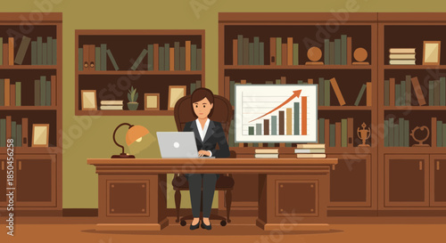 Woman Analyzing Data on Laptop and Graph.