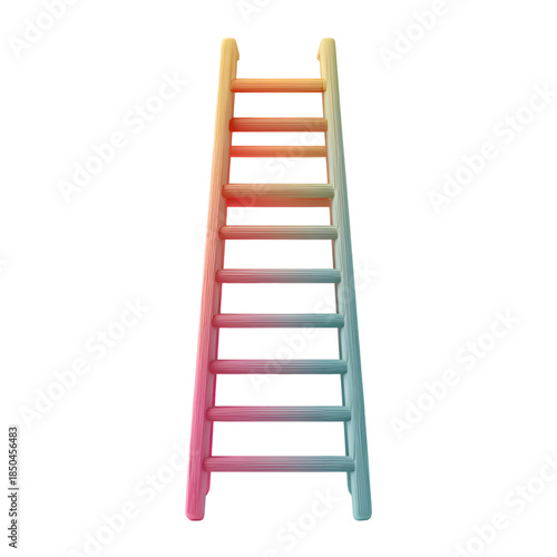 Wooden Ladder Standing Upright with Colorful Gradient Background