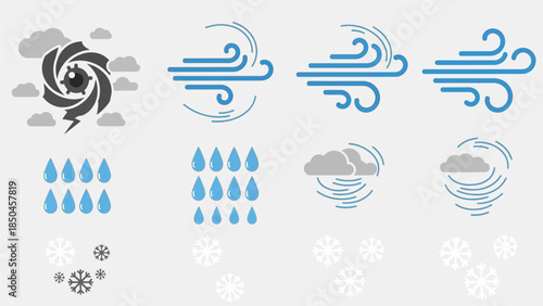 Set of Weather Icons Representing Different Meteorological Phenomena