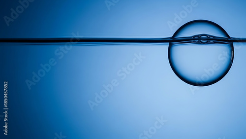 Wallpaper Mural A clear, spherical bubble floats on the surface of blue water, creating a serene and minimalist composition. Torontodigital.ca