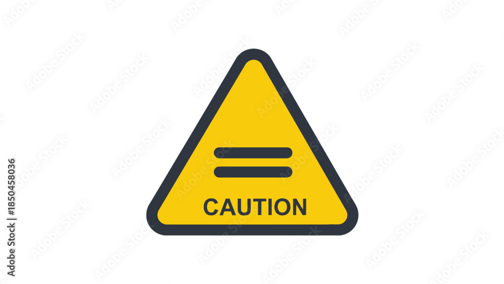 Obraz premium Yellow triangular warning sign with a black border, featuring an equals symbol and the word 'CAUTION.' This graphic conveys an essential alert for potential hazards