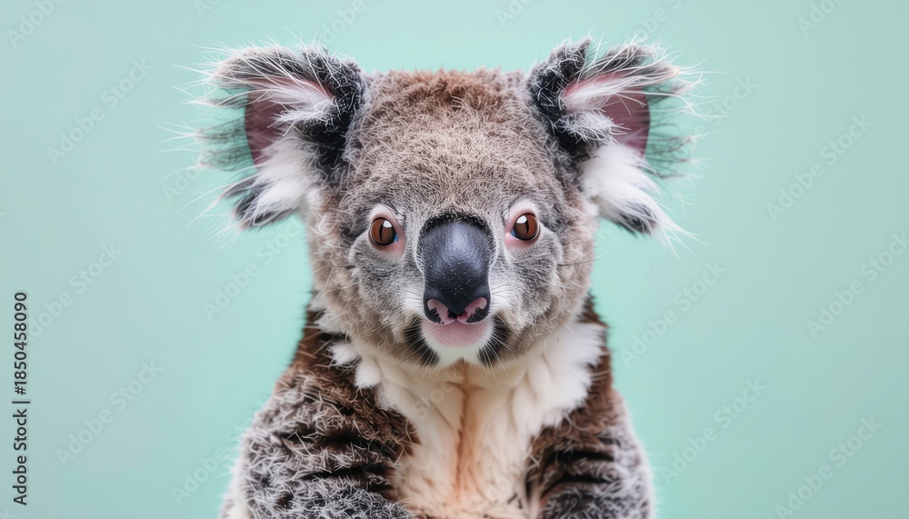 Obraz premium Cute Koala Bear Portrait, Australian Wildlife, Soft Green Background