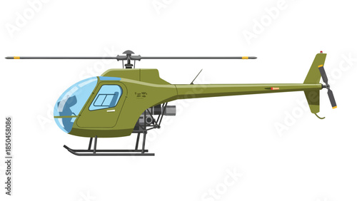 Olive drab military helicopter viewed from the side isolated on white