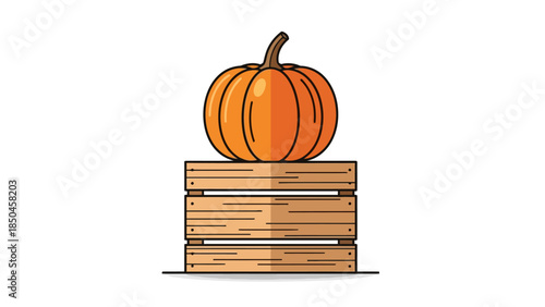 Orange pumpkin resting on a stack of three light brown wooden crates