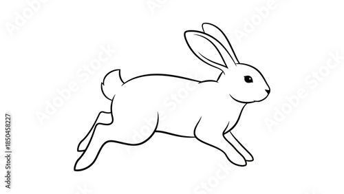 Outline drawing of a rabbit running in profile against a white background