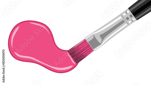 Pink paint blob being applied by a paintbrush on a white background