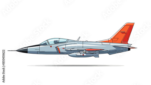 Pixel art illustration of a gray fighter jet with orange tail
