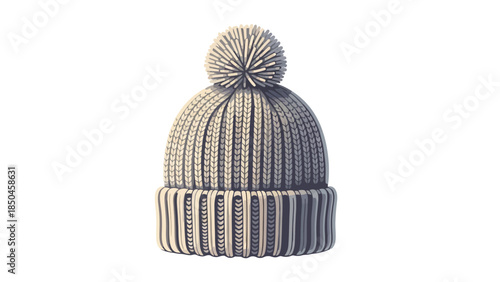 Pixel art illustration of a creamcolored knit beanie with a pompom top