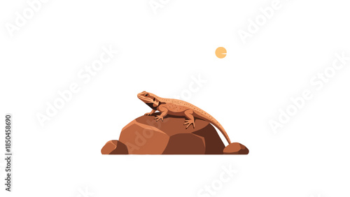 Pixel art lizard basking on a brown rock under a small yellow sun
