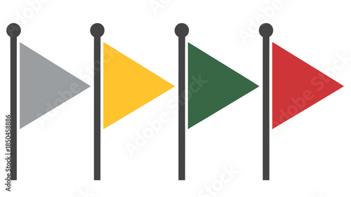 Colorful Golf Flags in Simple Flat Design with Bright Vibrant Colors on White Background for Sports Illustration