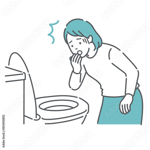 トイレで便や出血を見て驚愕する女性のイラスト（血便・不正出血・異常発見）
