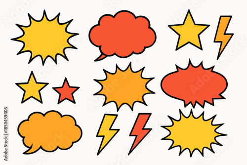 Vibrant Comic Book Style Speech Bubbles and Stars Collection.