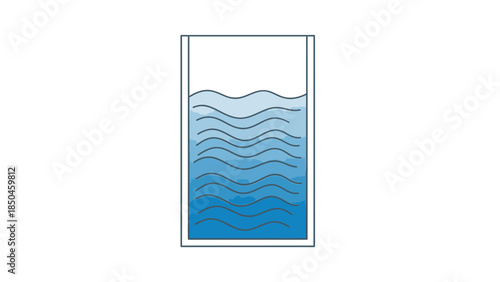 A vibrant blue liquid fills a clear, tall drinking glass, depicted in a minimalist line art illustration, symbolizing refreshment, hydration, and healthy living