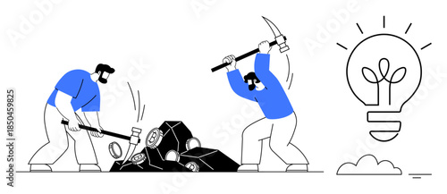 Teamwork concept. Teamwork involves resource mining and joint problem-solving leading to innovation. Teamwork builds creativity, productivity, and shared success. For business, partnerships