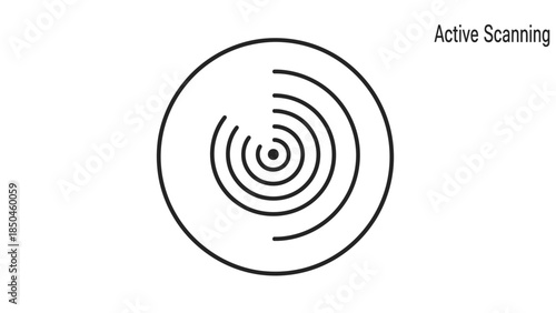 Abstract representation of active scanning, radar detection, or wireless signal transmission, illustrating a search for targets or data in a conceptual technological context