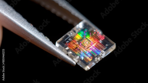close-up showing a transparent hand manipulating a miniature, glowing cube labeled ReRAM, demonstrating its potential for massive, high-density data storage. The cube projects a complex holographic 