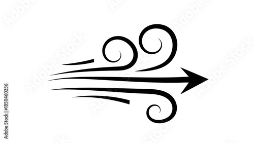 Abstract graphic representation of a dynamic air current, symbolizing swift movement, velocity, and forward progression with a stylized arrow design