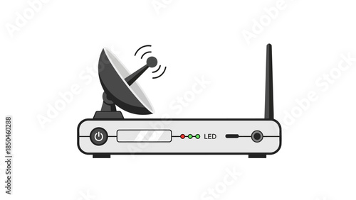 Vector illustration of a router with a satellite dish antenna