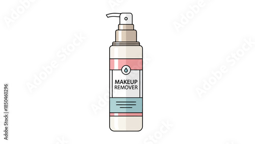 Vector illustration of a pump dispenser bottle labeled Makeup Remover on white