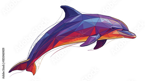 Artistic Dolphin Leaping - A Vibrant Geometric Illustration on White Background.