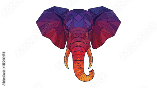 Colorful geometric elephant head illustration, vibrant artistic design, digital artwork, animal portrait.