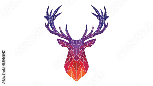 Geometric deer head illustration with vibrant colors and intricate details, modern art.