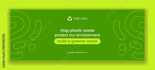 Plastic Waste Reduction Campaign Flat Cartoon Social Media Cover Background Illustration