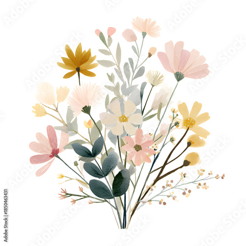 Soft Watercolor Wildflower Bouquet