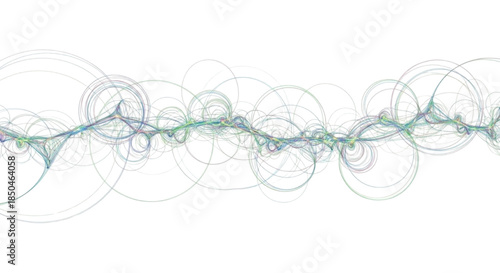 Abstract fluid lines and circles on white background, flowing wave pattern