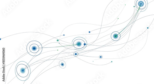Abstract futuristic network of connections and data streams on a white background