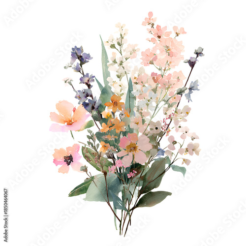 Soft Watercolor Wildflower Bouquet